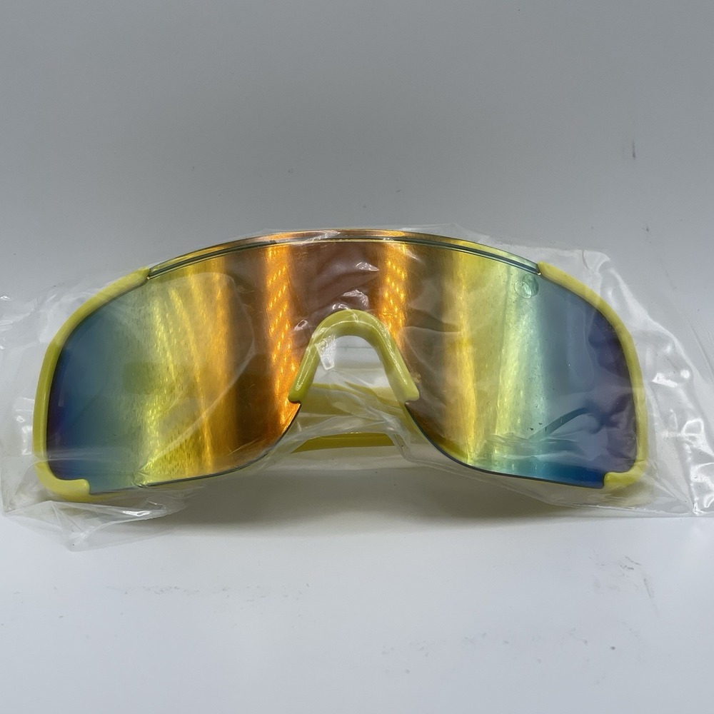 Twisted Tea Shield Sunglasses Yellow Mirrored Multicolor Lightweight Mens